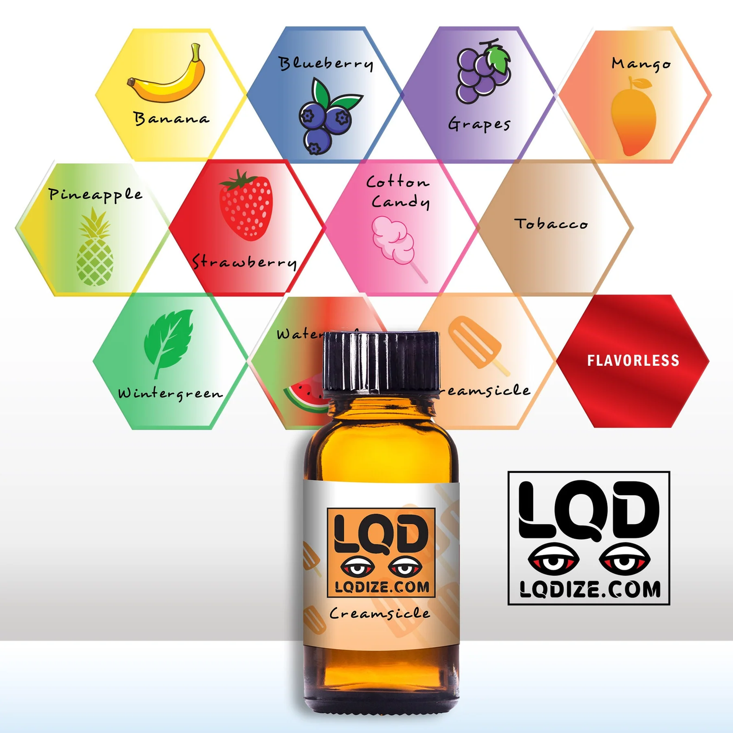 bottle of LQDIZE creamsicle liquidizer for wax to vape oil pens with LQDIZE Logo