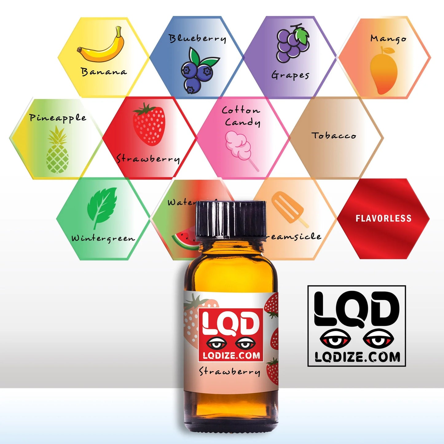 Bottle of LQDIZE Strawberry liquidizer for wax to vape oil cartridges with LQDIZE Logo